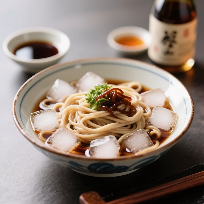 Soba Noodles Served Chilled With Dipping Sauce Made From Soy Sauce, Mirin, And Dashi