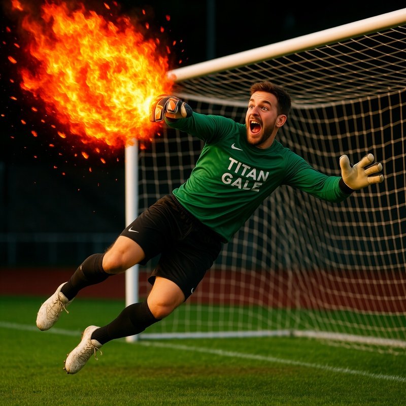 Soccer Goalie Blocking Fireball Shot