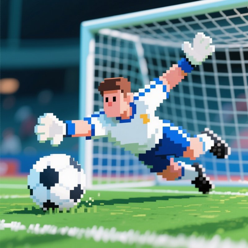 Soccer Goalie Diving To Catch Pixelated White Ball
