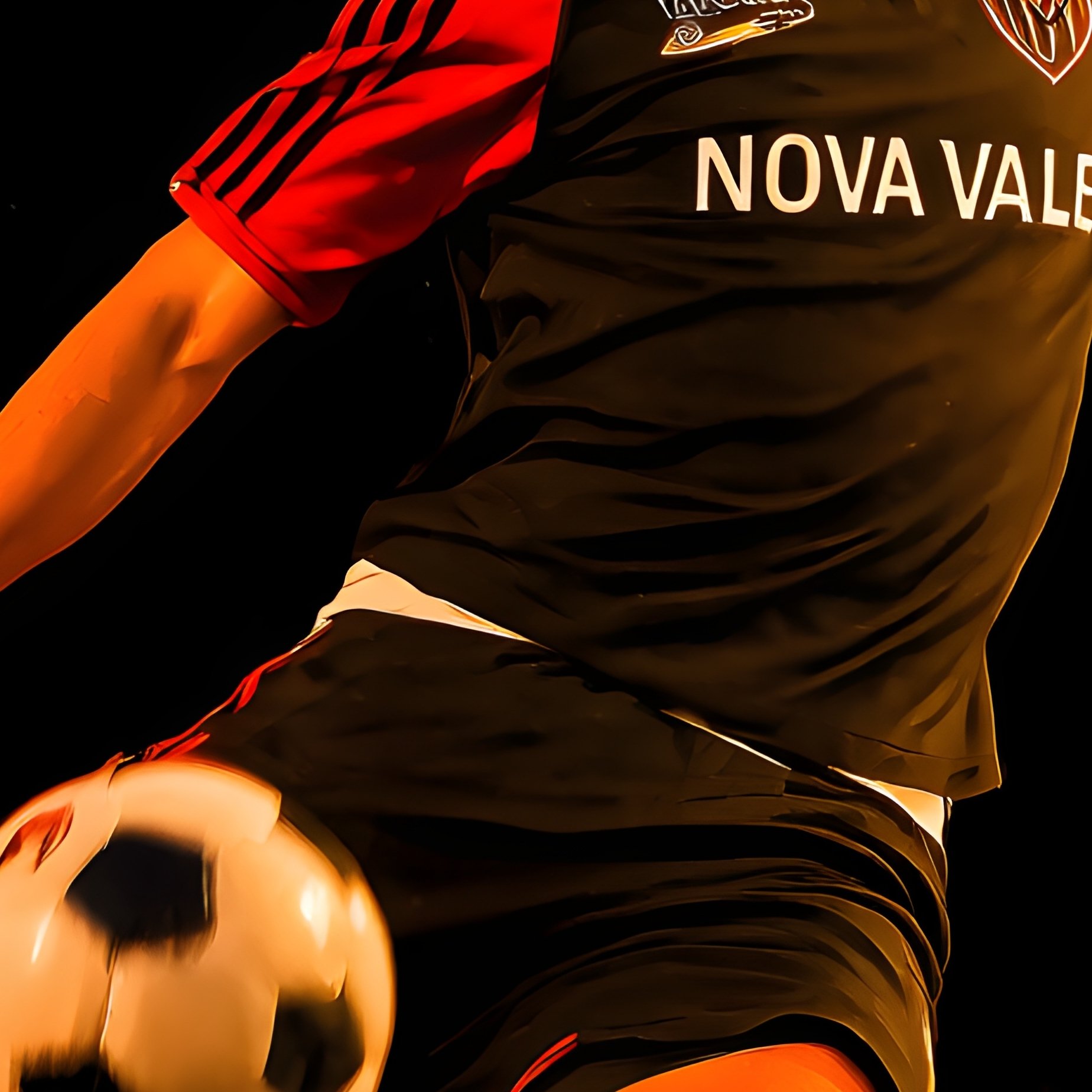 Soccer Player Nova Vale Scoring Mid Air As Meteors Fall Behind - Full Resolution Quality Preview