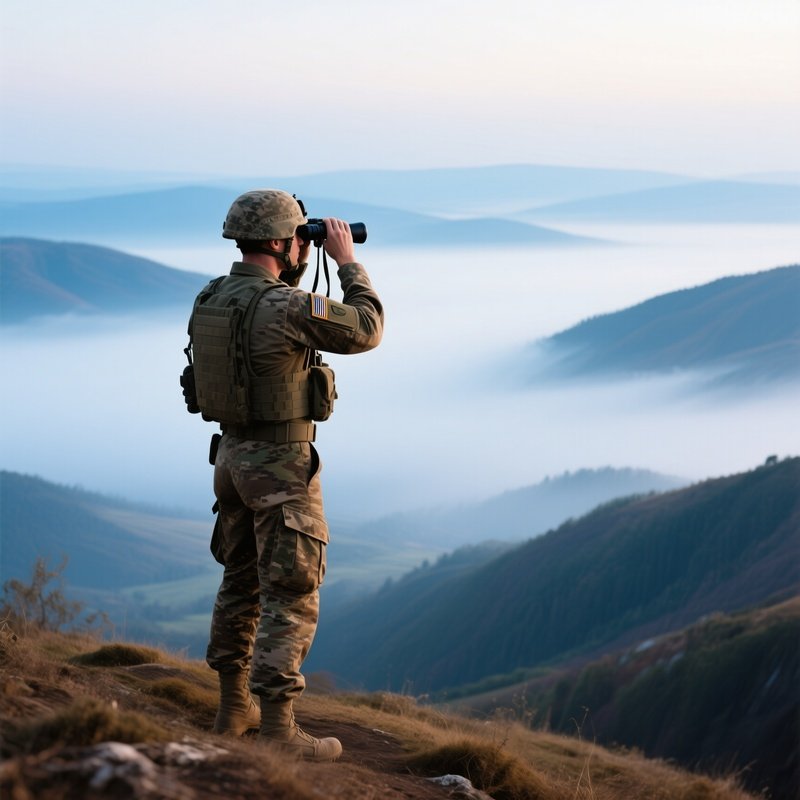 Soldier Looking Through Binoculars