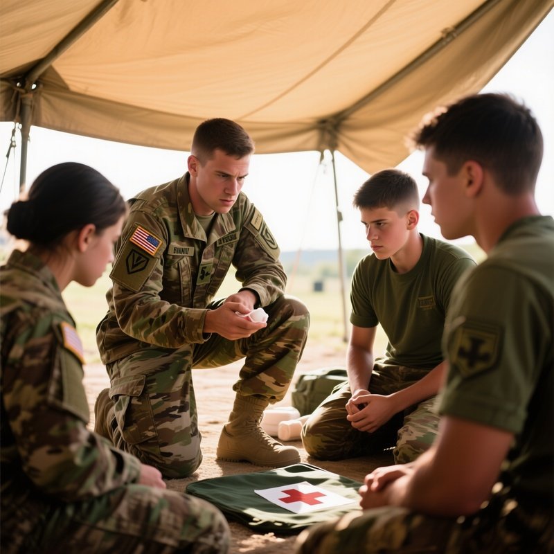 Soldier Teaching First Aid In A Tent
