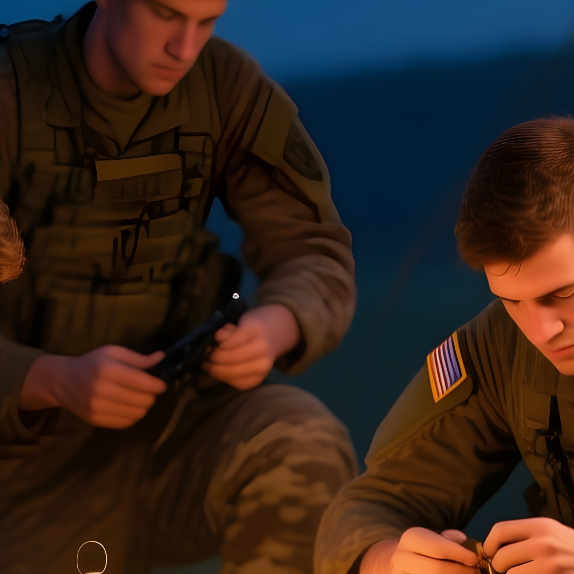 Soldiers Cleaning Gear Evening - Full Resolution Quality Preview