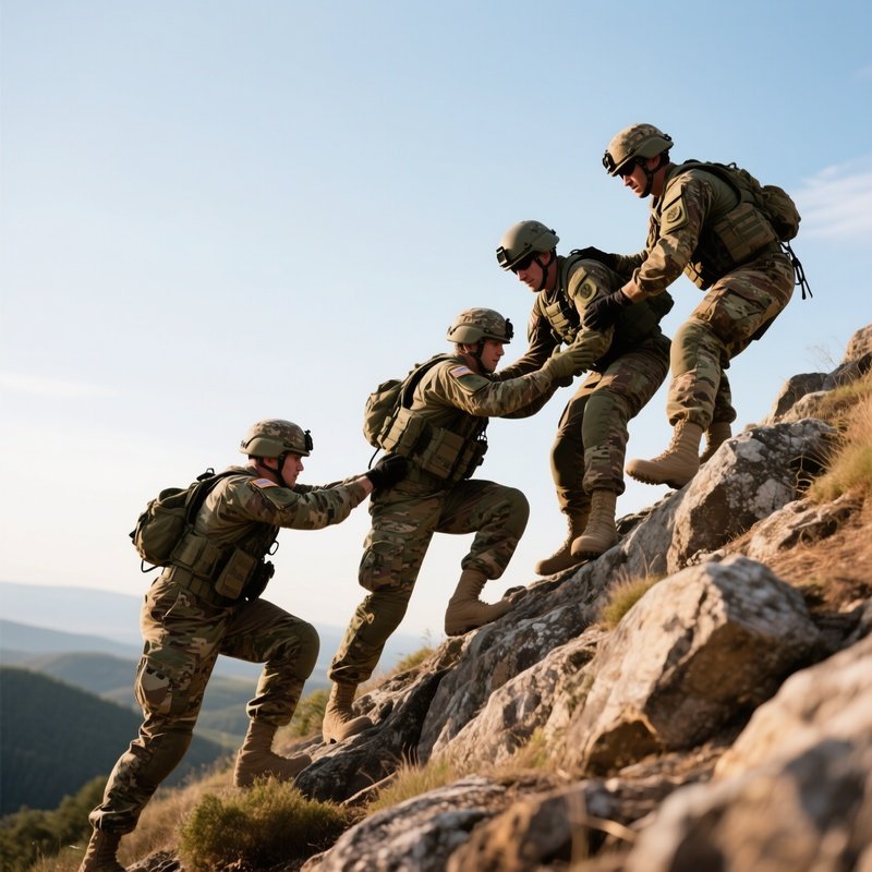Soldiers Climbing Rocky Hill