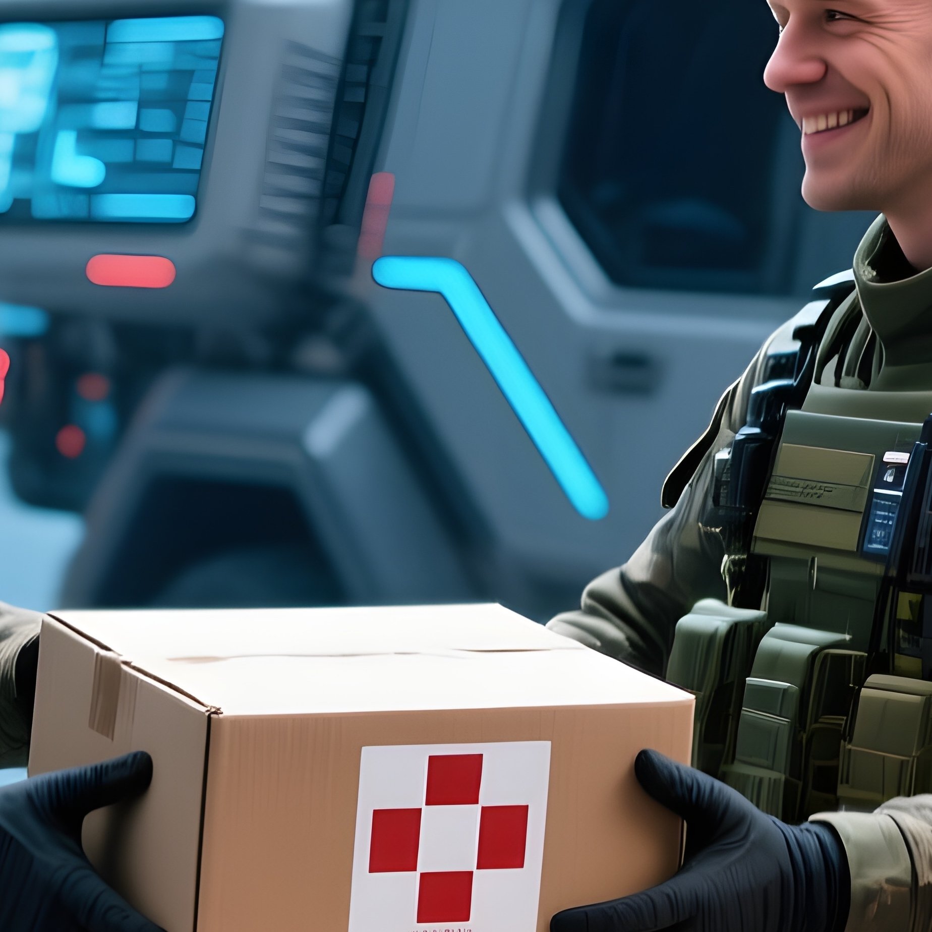 Soldiers Distributing Humanitarian Aid Crates Science Fiction - Full Resolution Quality Preview