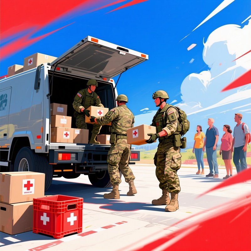Soldiers Distributing Humanitarian Aid Crates Digital Art