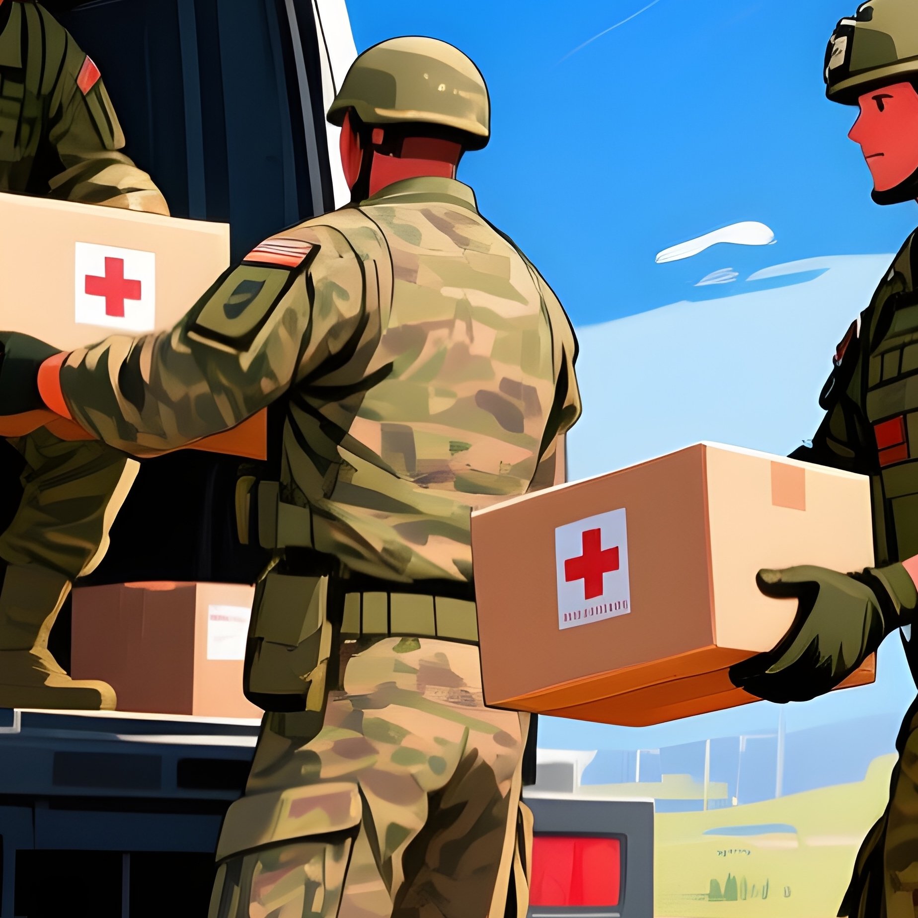 Soldiers Distributing Humanitarian Aid Crates Digital Art - Full Resolution Quality Preview