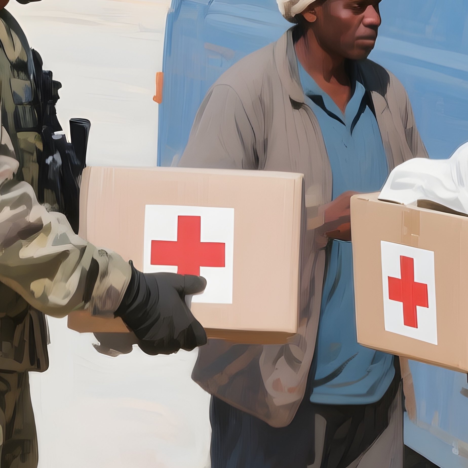 Soldiers Distributing Humanitarian Aid Crates Art - Full Resolution Quality Preview