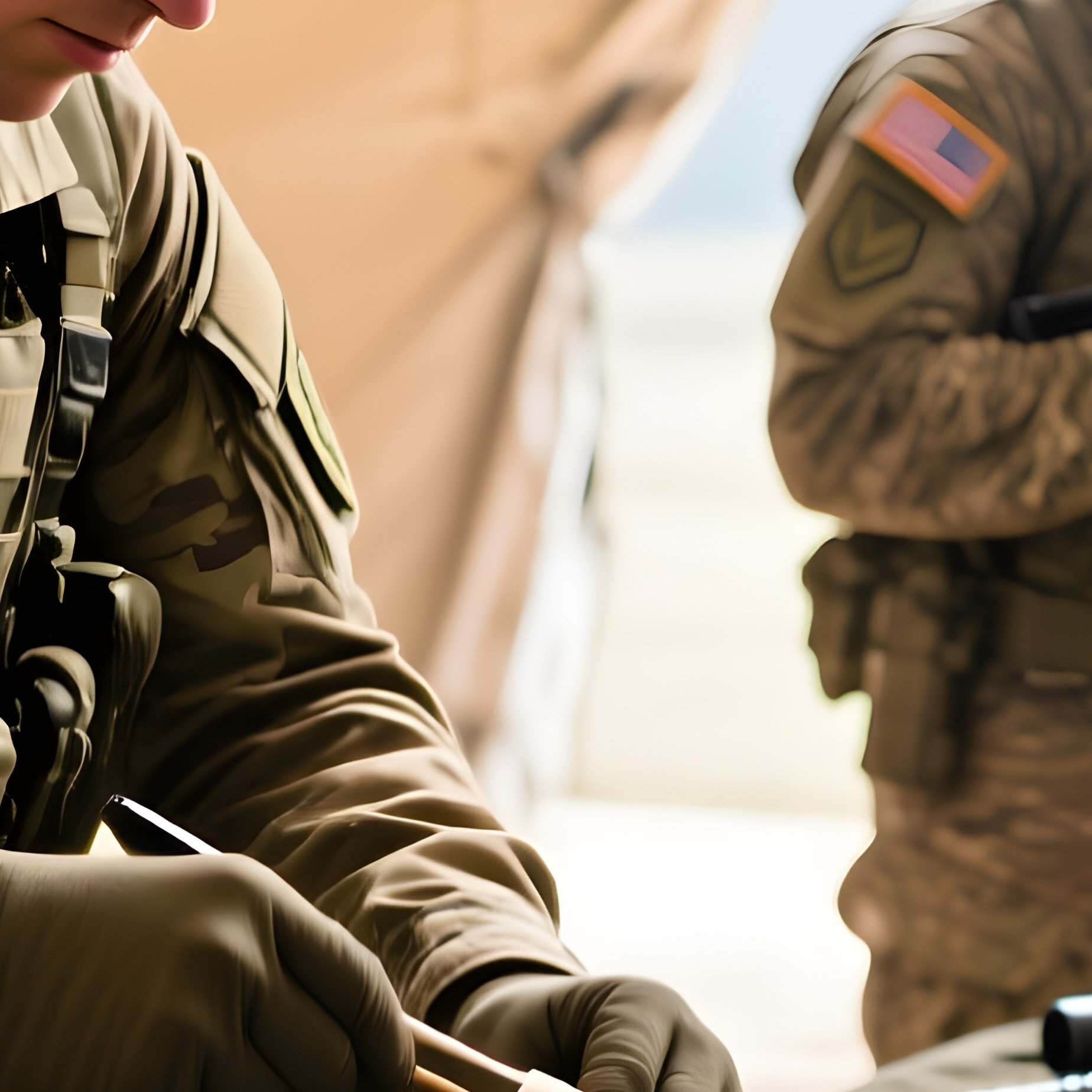 Soldiers Polishing Rifles Inside Tent - Full Resolution Quality Preview