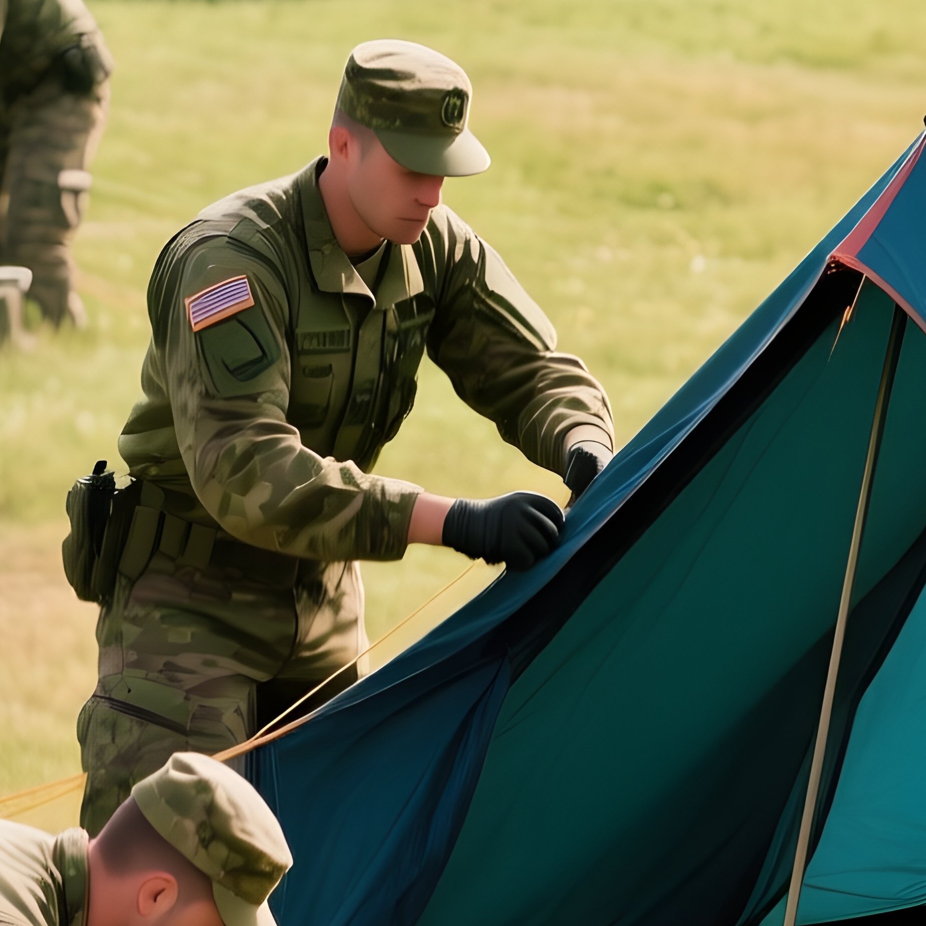 Soldiers Setting Up Camp In Open Field - Full Resolution Quality Preview