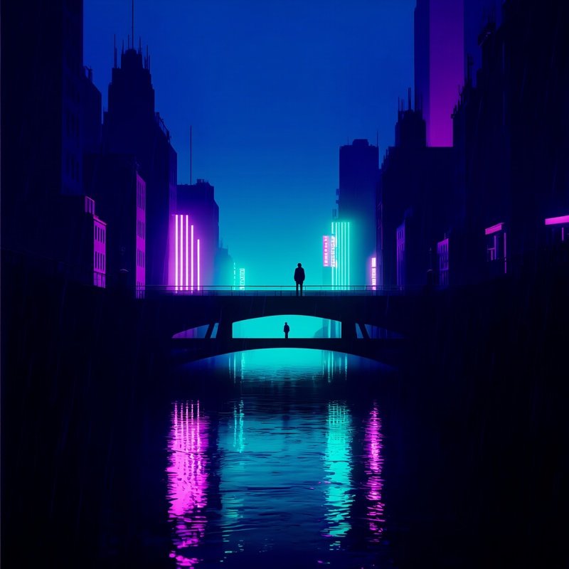 Solitary Figure On Rain Soaked Bridge At Dusk