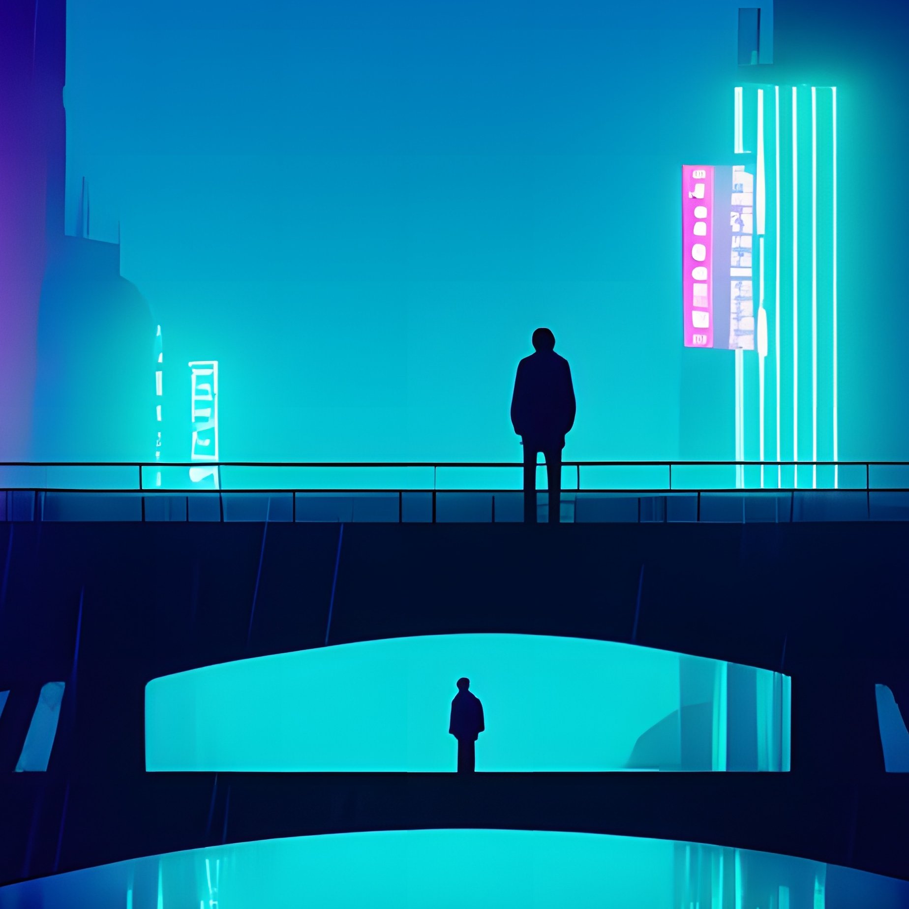 Solitary Figure On Rain Soaked Bridge At Dusk - Full Resolution Quality Preview