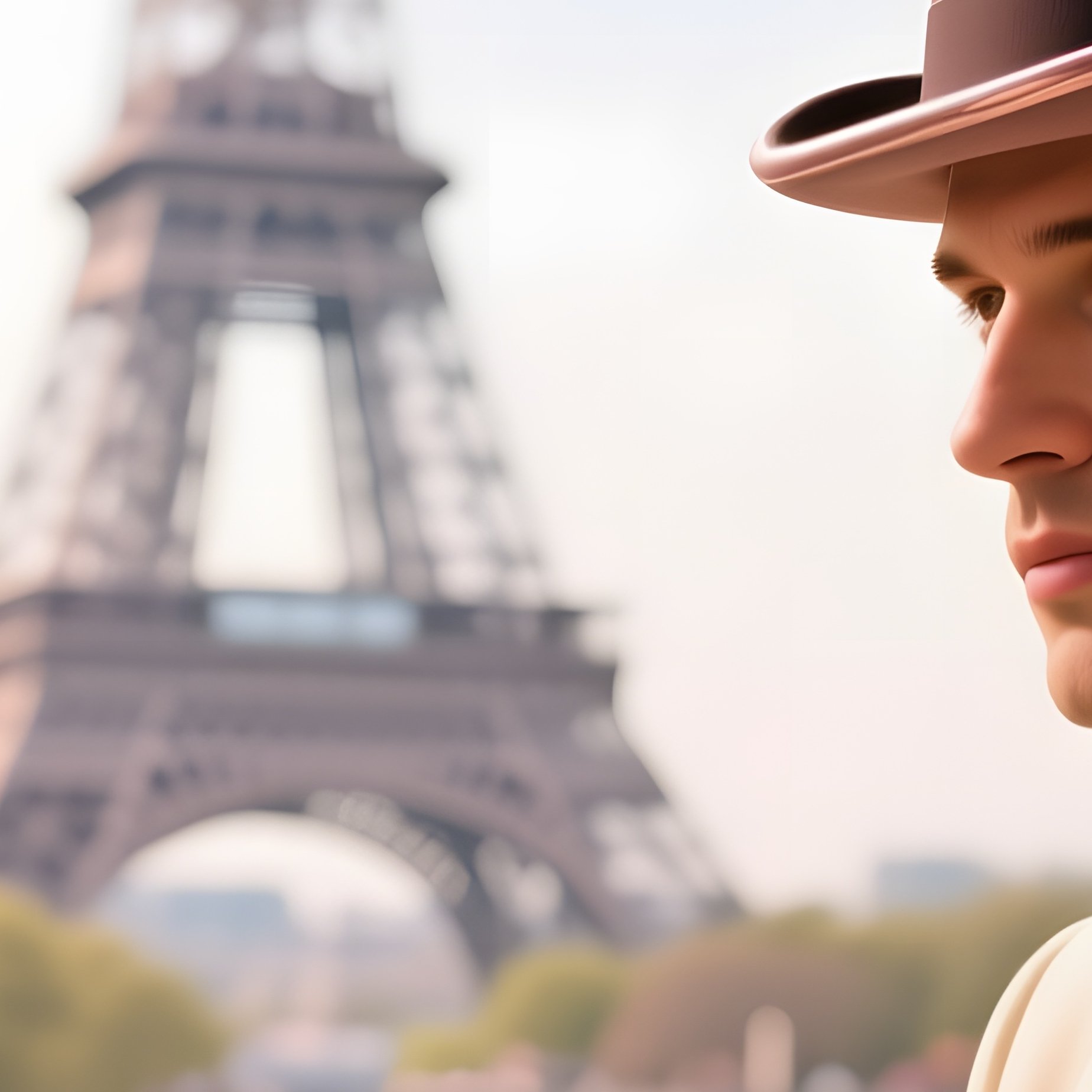 Sophisticated Man In Silk Bowler Hat At Paris Cafe - Full Resolution Quality Preview