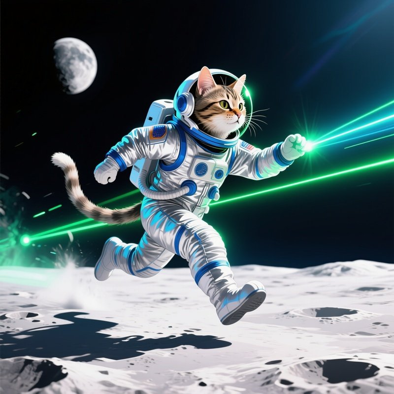 Space Digital Art Cat Chasing Lasers