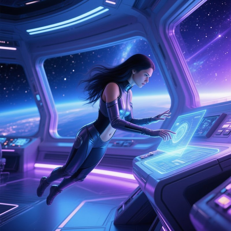 Spaceship Bridge With Astronaut Floating