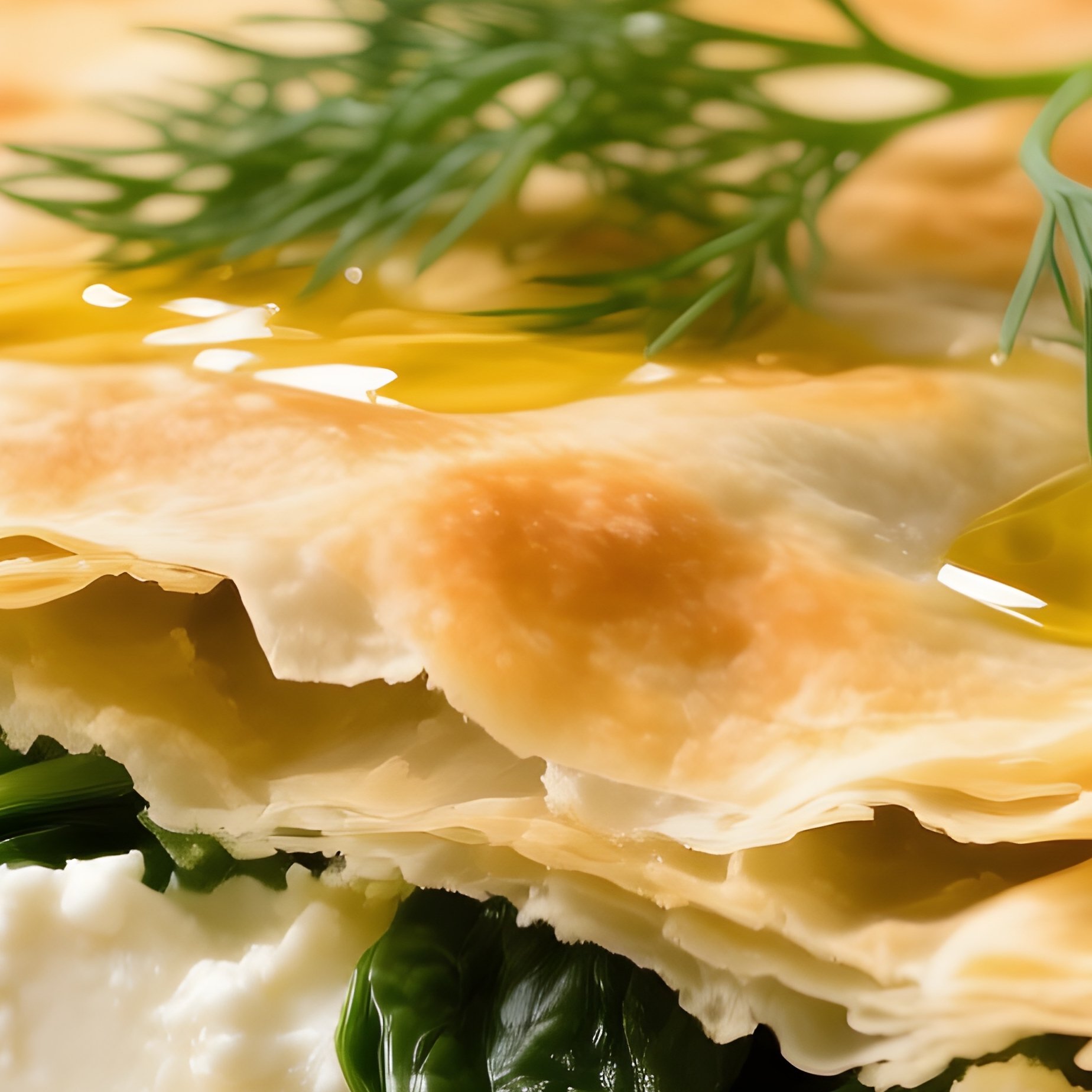 Spanakopita Spinach Feta Pie With Crispy Golden Phyllo Layers - Full Resolution Quality Preview