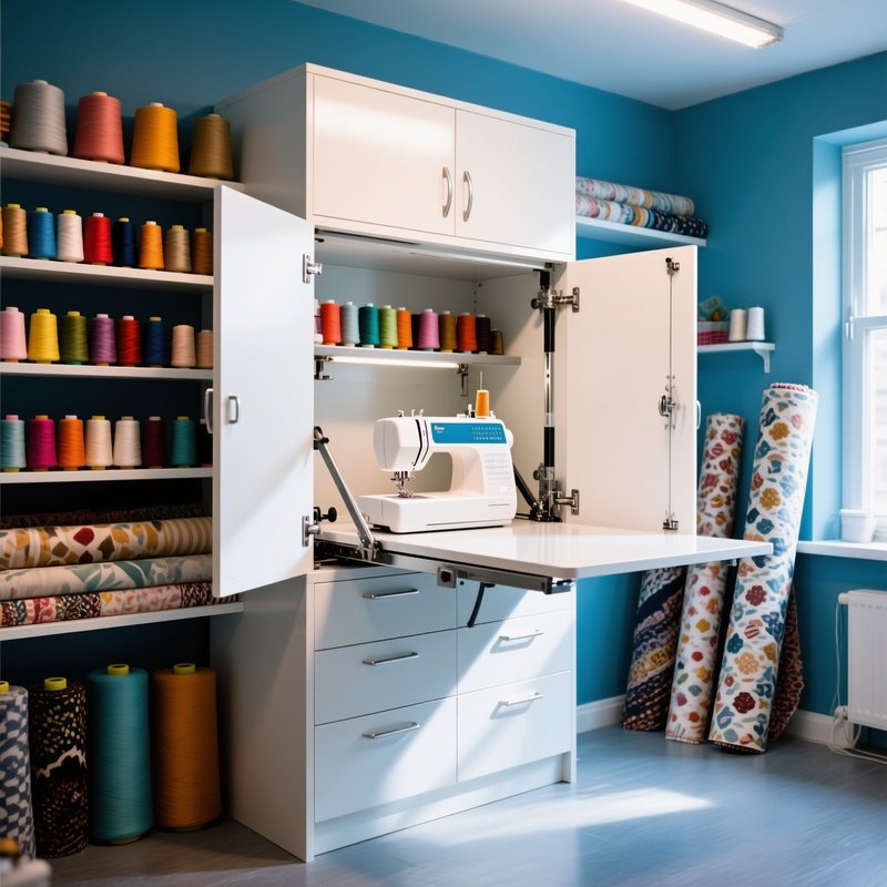 Specialized Sewing Cabinet With Lift Mechanism
