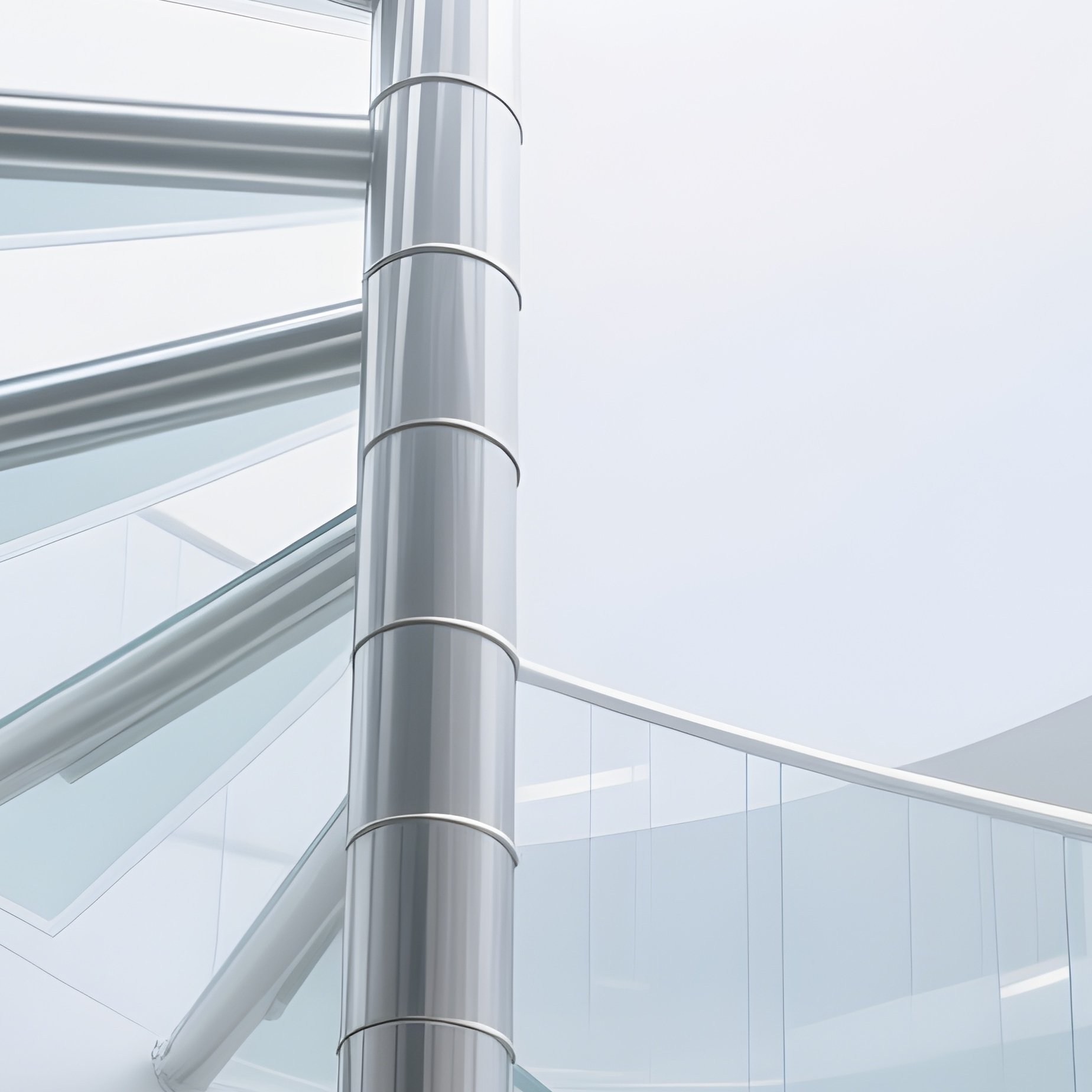 Spiral Staircase Made Of Steel And Glass Ascending Into Bright White Light - Full Resolution Quality Preview