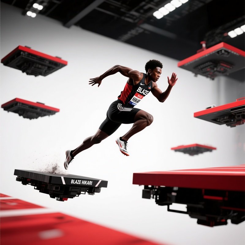 Sprinter Blaze Hikari Running Across Floating Platforms Sports Scene