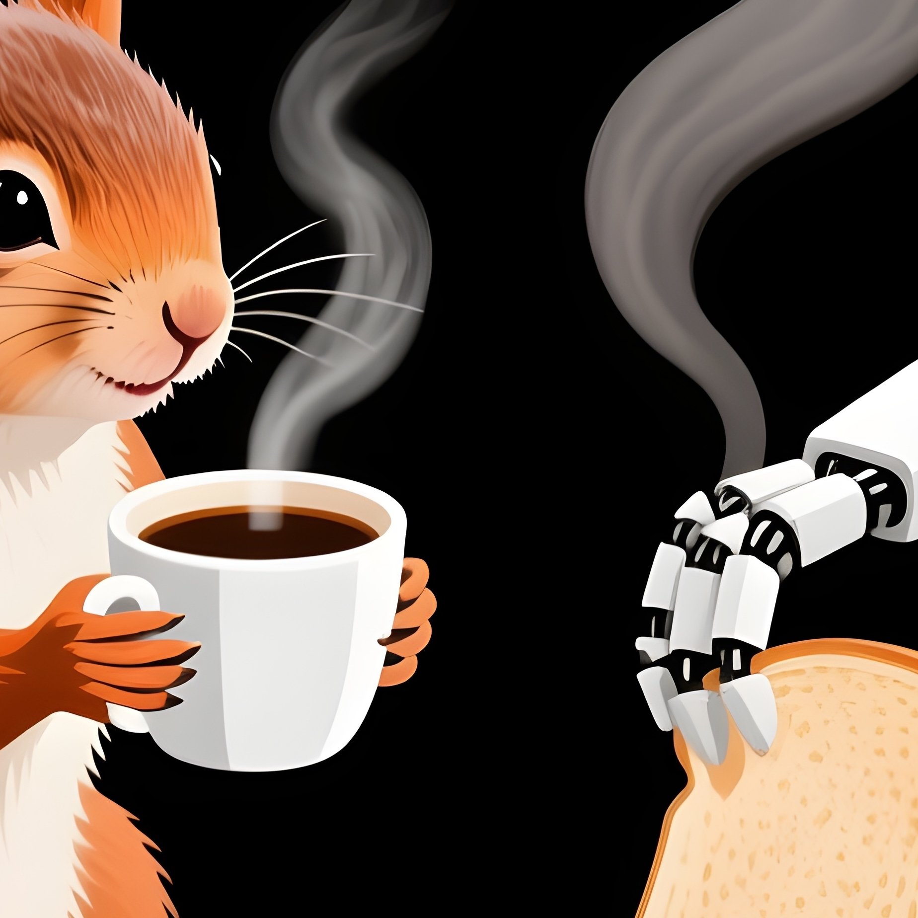 Squirrel Having Coffee With Robot Toaster Concept - Full Resolution Quality Preview