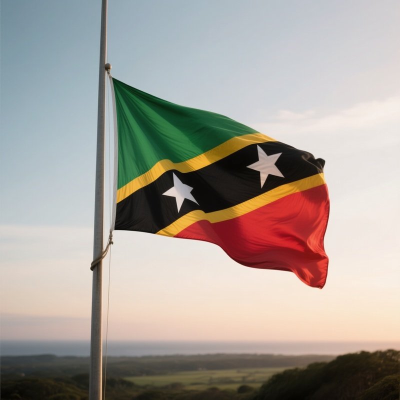 St Kitts Nevis Flag Half Mast Wind