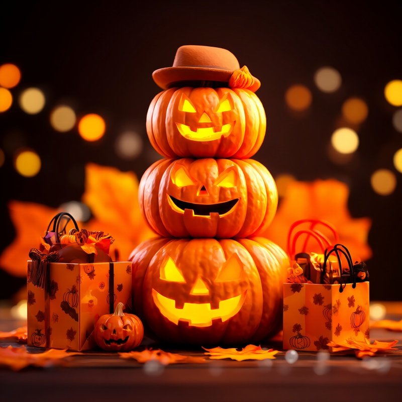 Stacked Pumpkins Dressed In Halloween Costumes Halloween Pumpkins