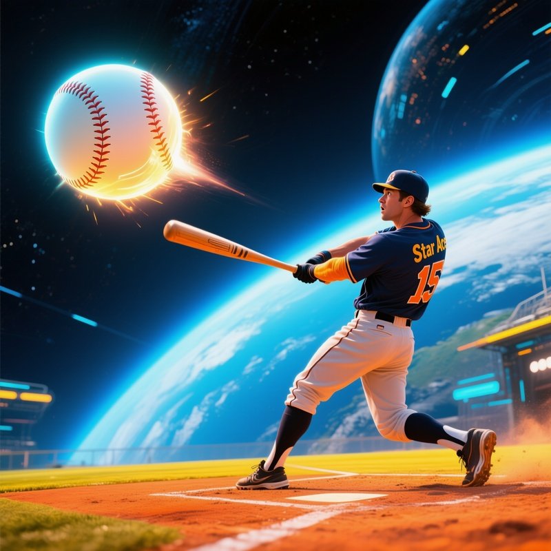 Star Ace Baseball Player Hitting Glowing Ball Into Orbit
