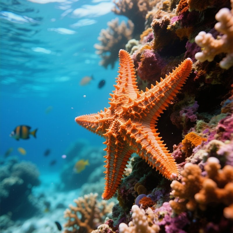 Starfish Climbing Coral Cliff Underwater 1