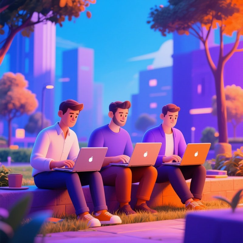 Startup Founders Laptops Outdoors Mockup