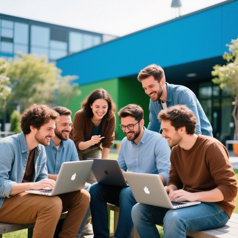 Startup Founders Outdoors With Laptops