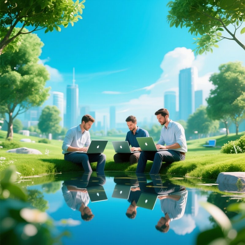 Startup Founders Outdoors With Laptops Mockup