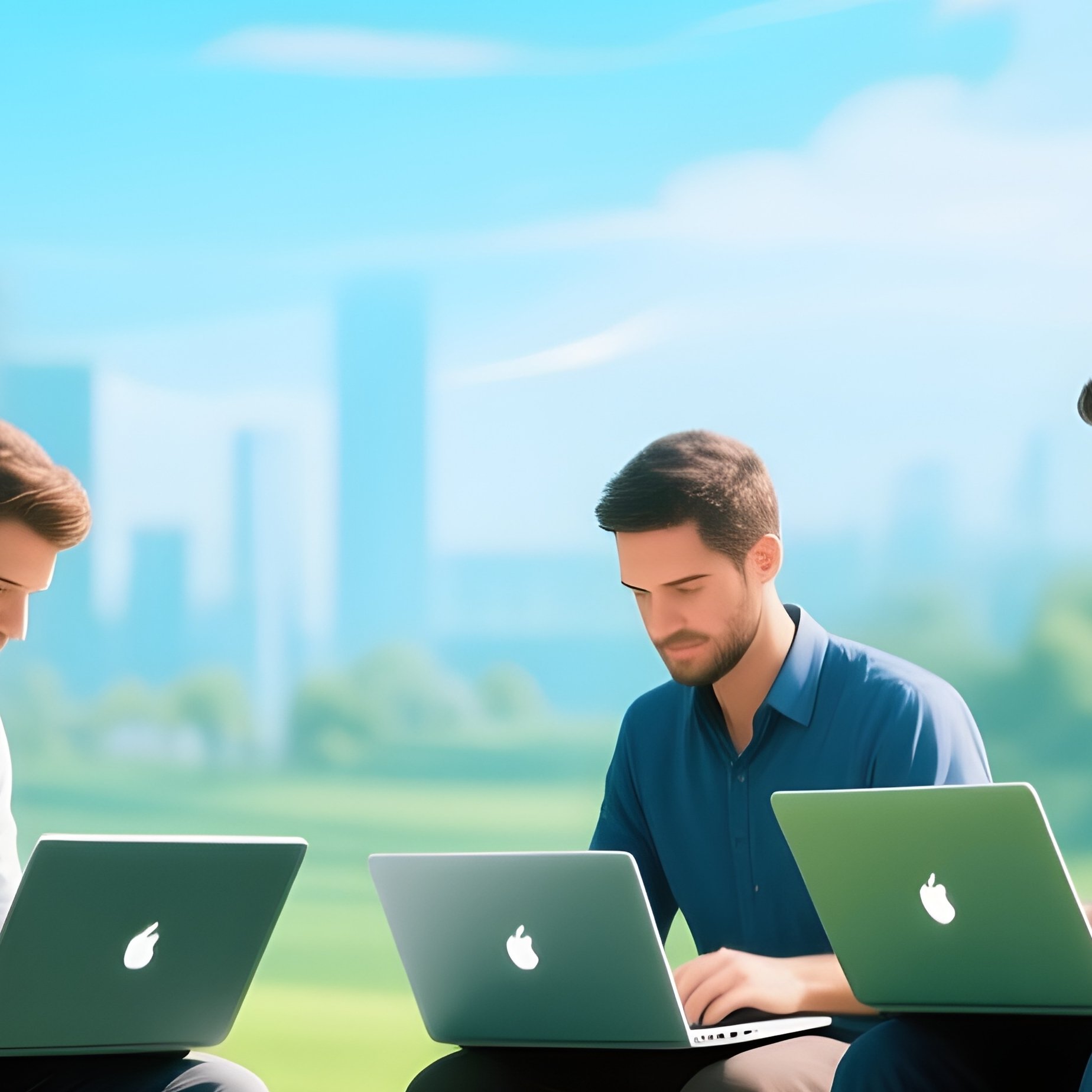 Startup Founders Outdoors With Laptops Mockup - Full Resolution Quality Preview