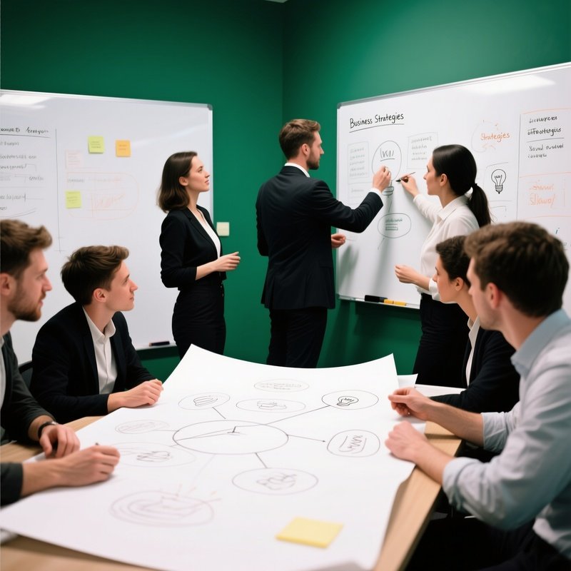 Startup Founders Whiteboarding Strategy Concept