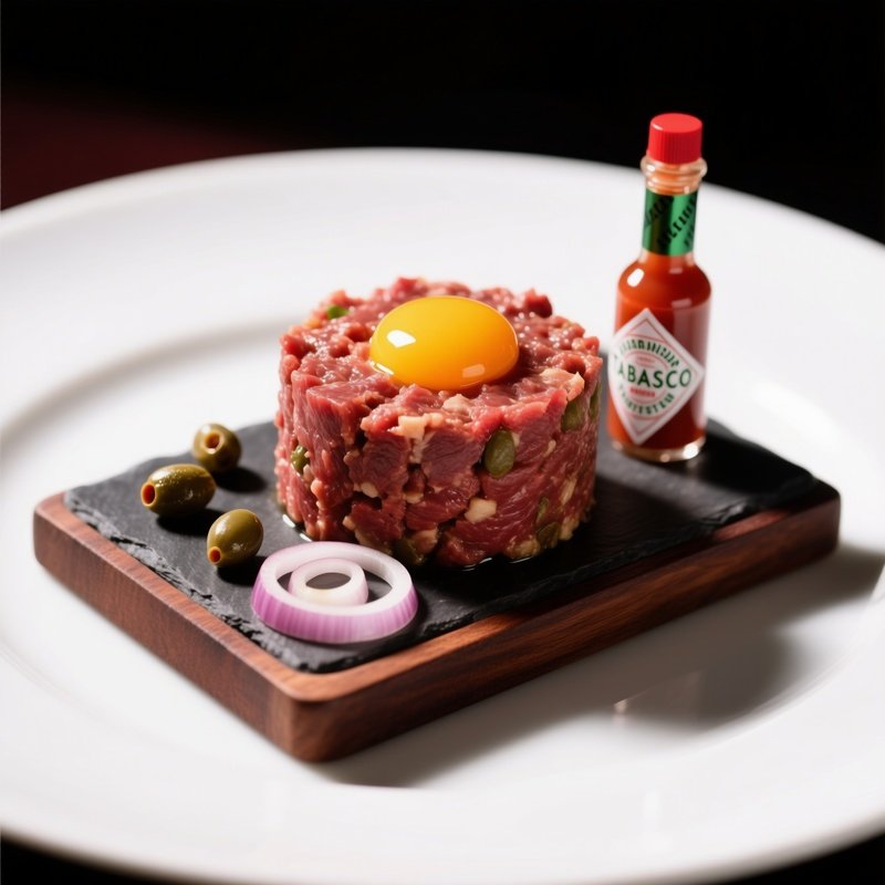 Steak Tartare Cylinder With Egg Yolk