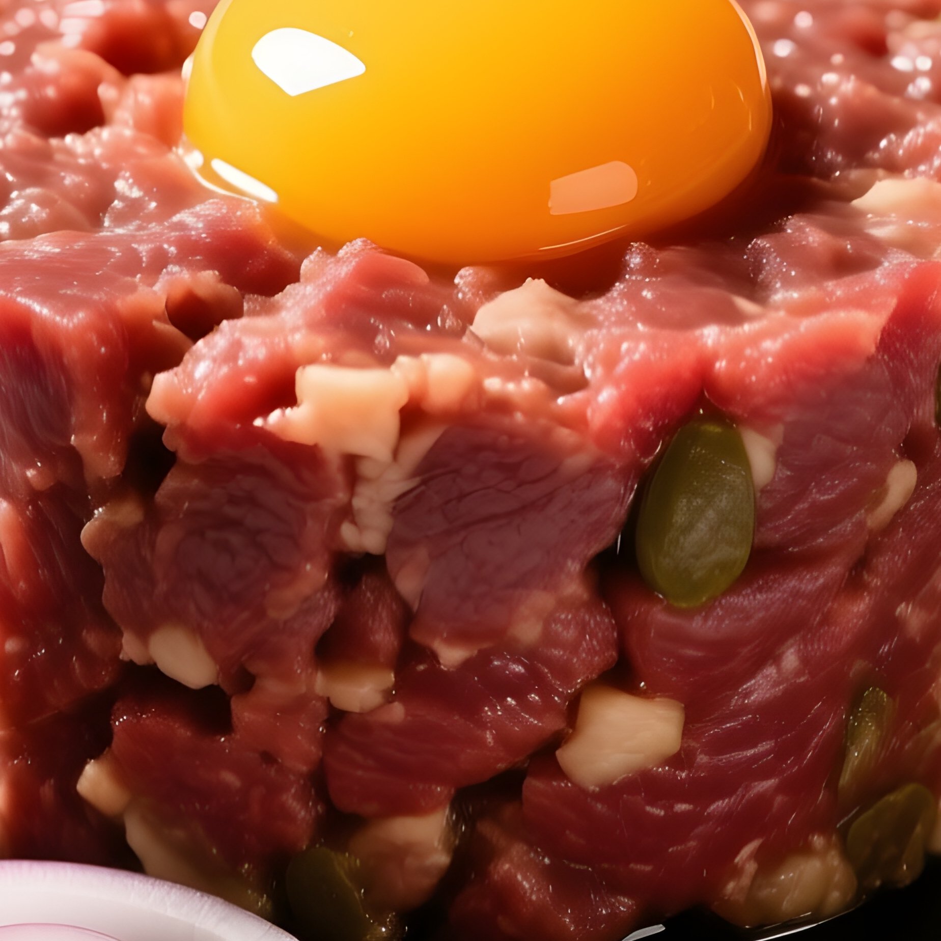Steak Tartare Cylinder With Egg Yolk - Full Resolution Quality Preview