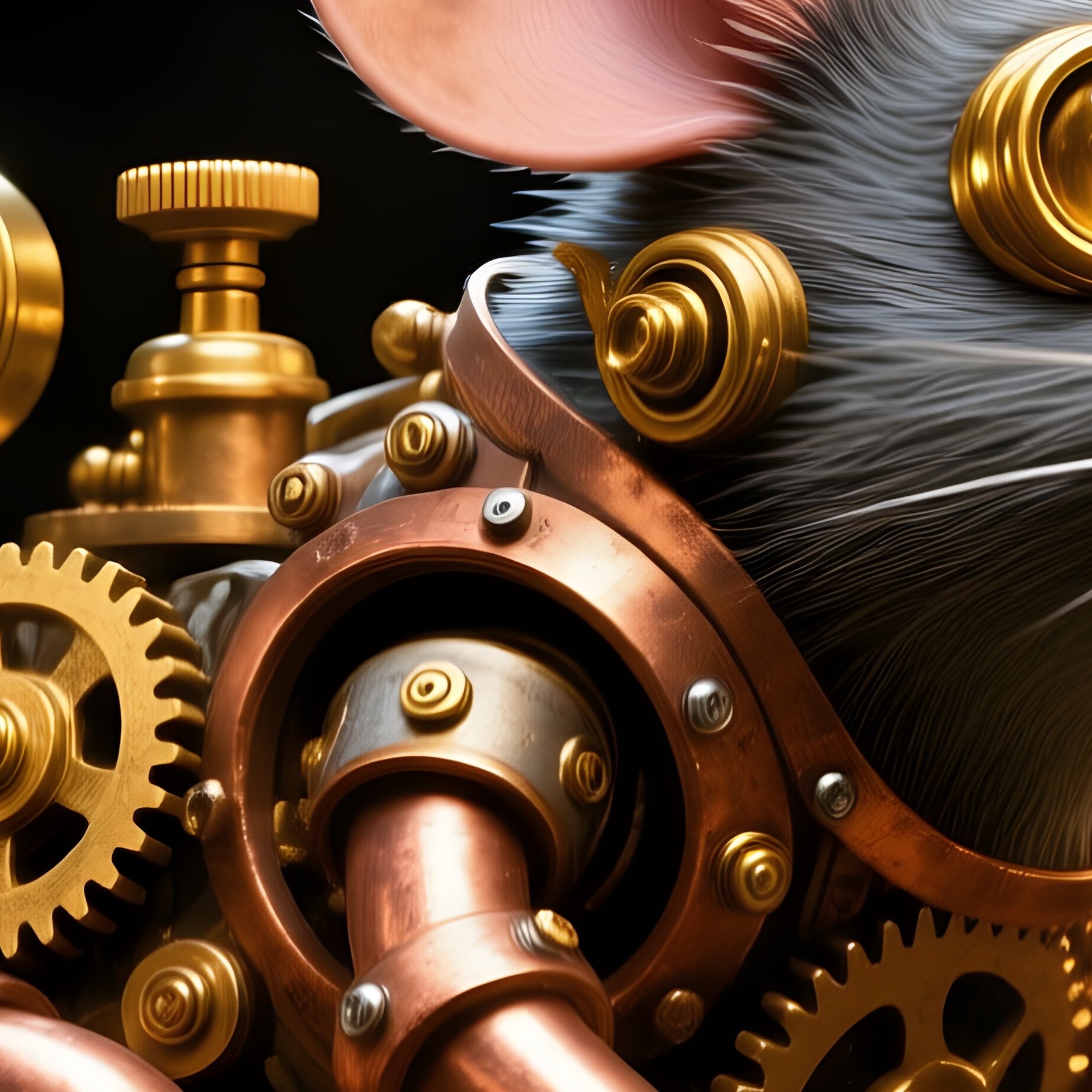 Steampunk Brass Mouse With Copper Pipes Gears And Steam Gauges - Full Resolution Quality Preview