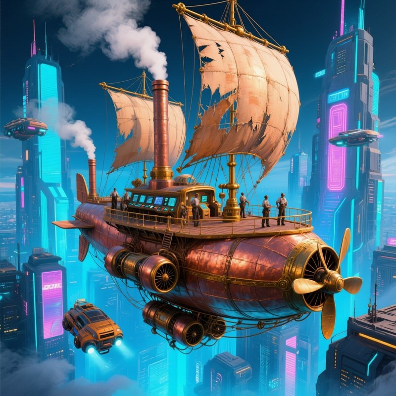 Steampunk Scifi Flying Airship