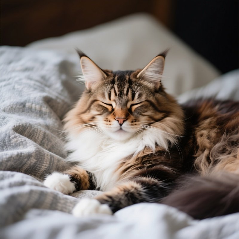 Still Life Cat Maine Coon Purring With Eyes Half Closed