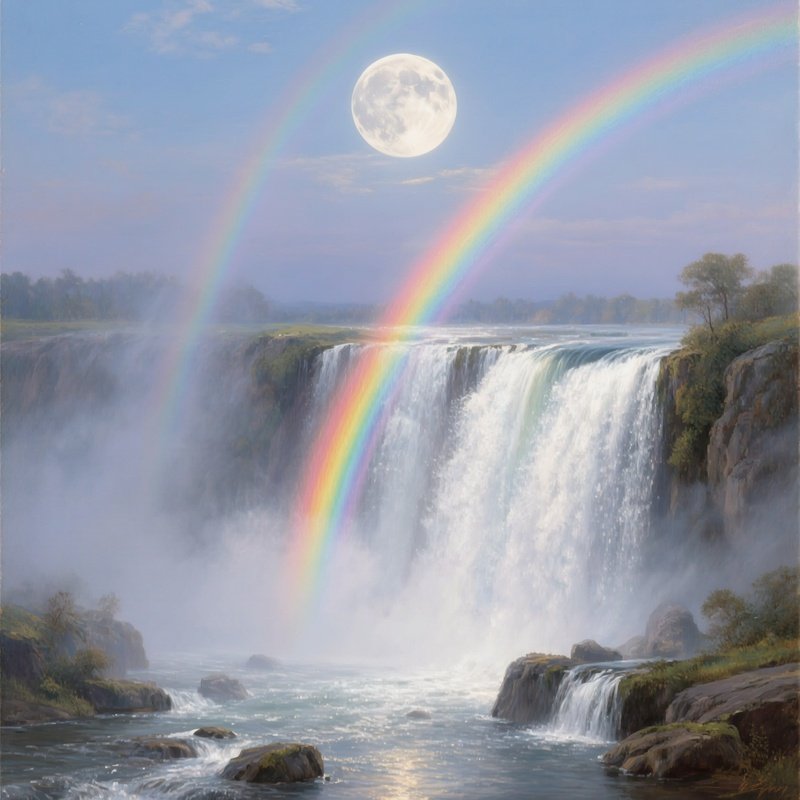 Still Life Lunar Rainbow Waterfall Full Moon