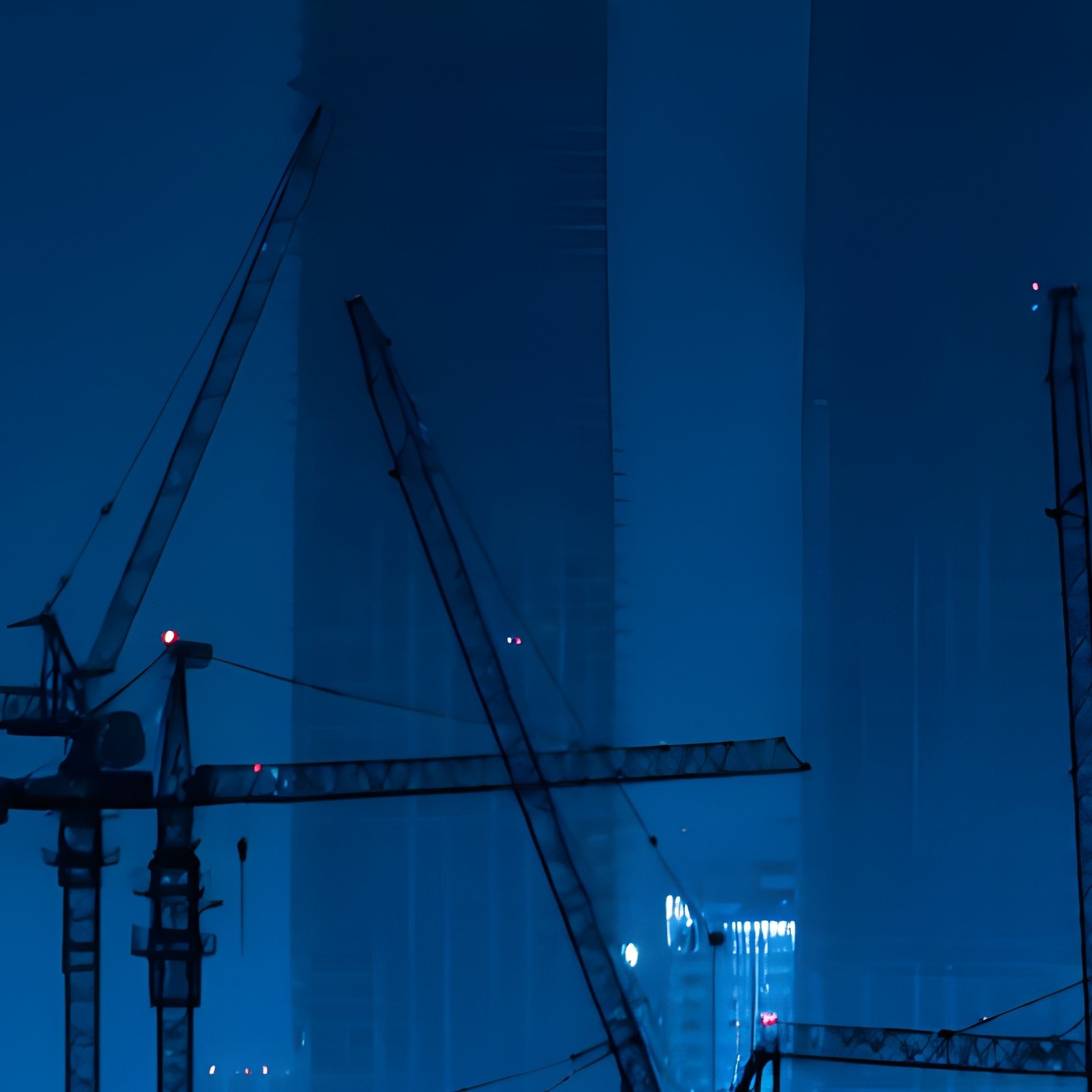 Still Life Night City Skyline With Cranes And Unfinished Towers - Full Resolution Quality Preview