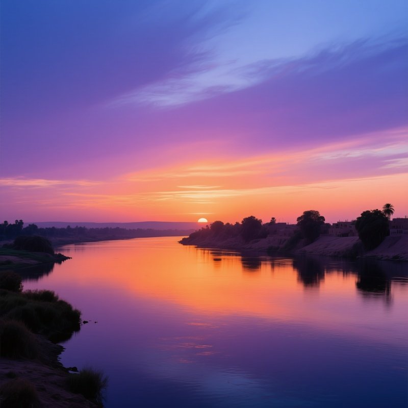 Still Life Nile Sunset Reflections Of Orange And Purple Skies