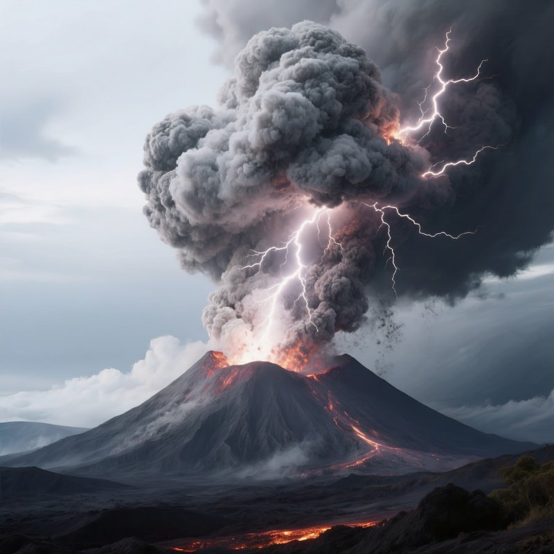 Still Life Of Volcanic Lightning Storm Inside Ash Cloud At Night