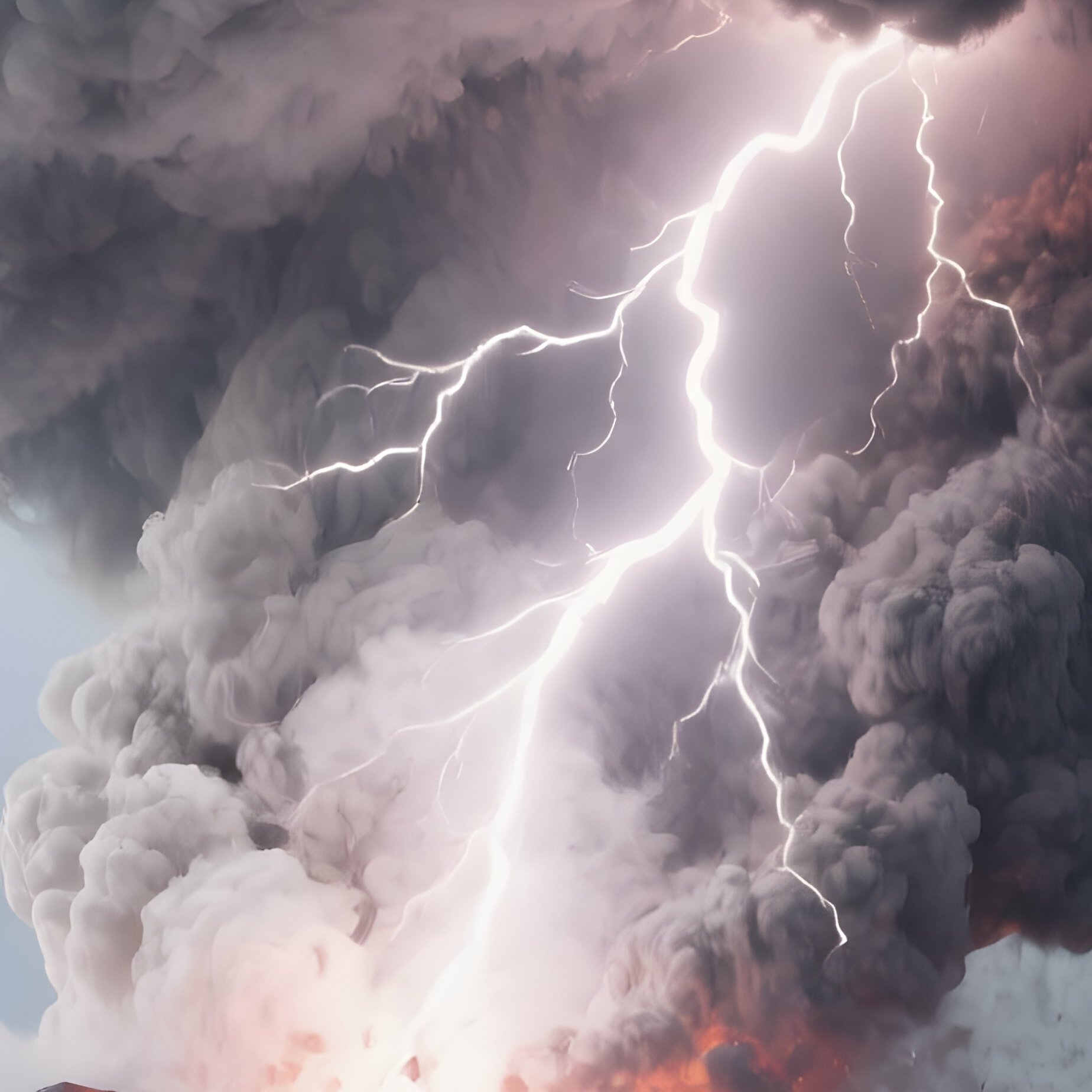 Still Life Of Volcanic Lightning Storm Inside Ash Cloud At Night - Full Resolution Quality Preview