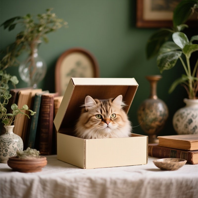 Still Life Persian Cat Head In Box