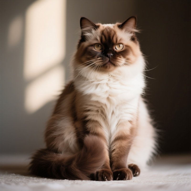 Still Life Persian Cat Sitting With Tail Wrapped Around Paws