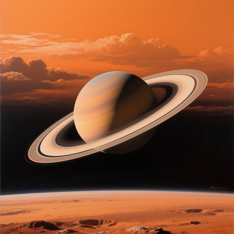 Still Life Saturn Viewed From Titan Surface