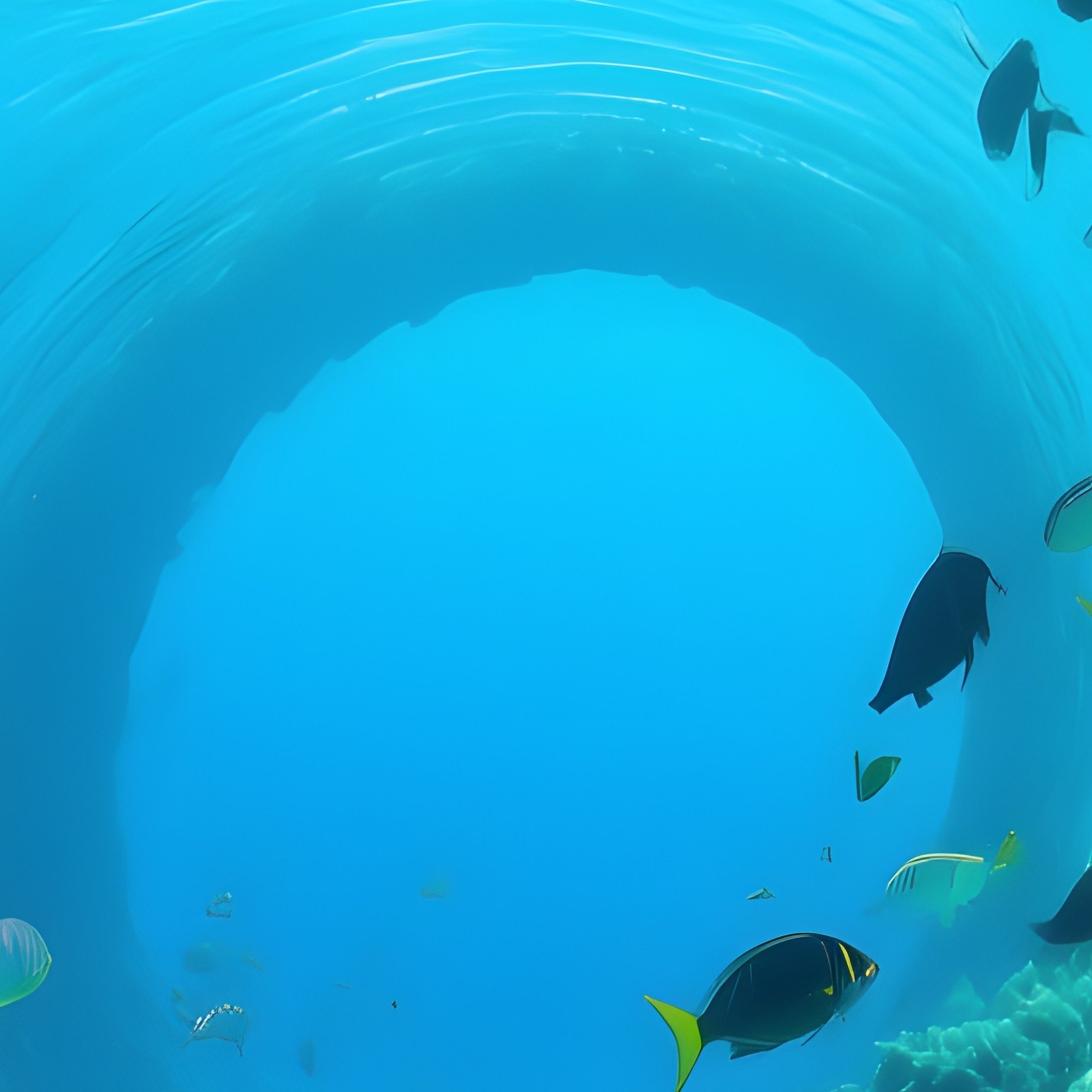Still Life Underwater Coral Tunnel With Fish Rainbow Spiral - Full Resolution Quality Preview