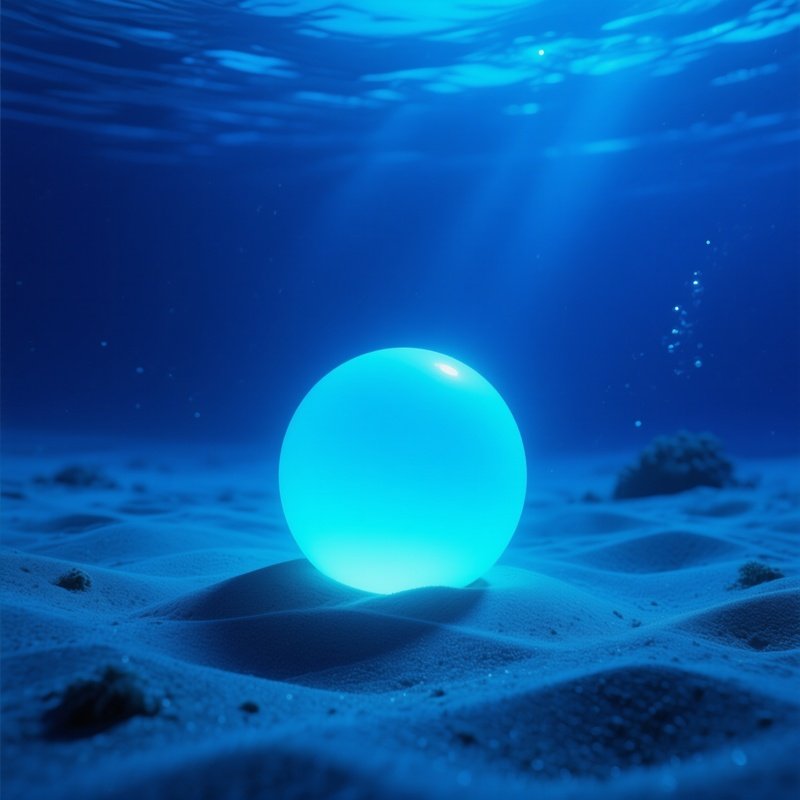 Still Life Underwater Glowing Orb Resting On Ocean Floor