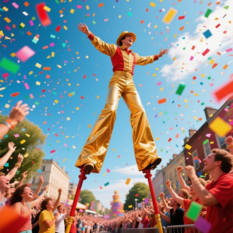 Stilt Walker In The Middle Of An Celebration