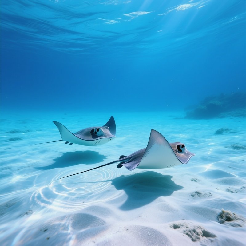 Stingrays Dancing Shallow Water